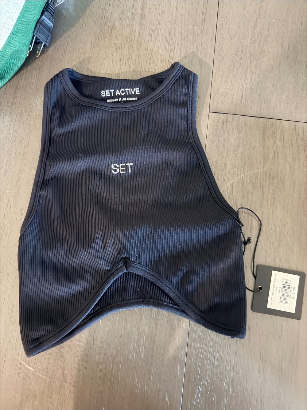 SET Active Black Ribbed Cropped Tank with SET Embroidery